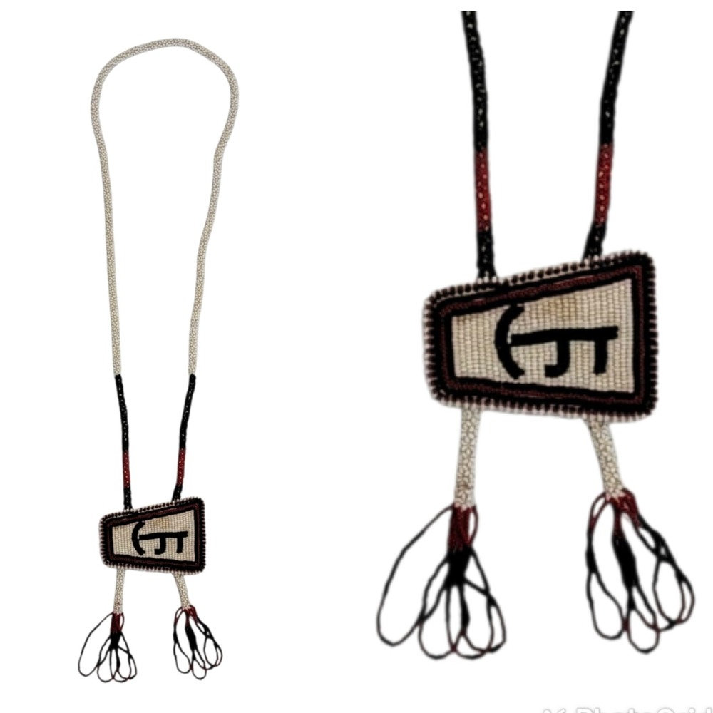VTG‎ 50s Native American Plains Style Beaded Bolo Tie Lazy JT Cattle Brand Rodeo